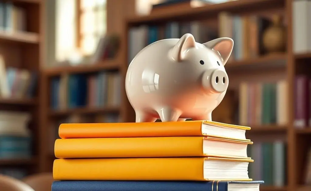 A piggy bank sitting atop a stack of books