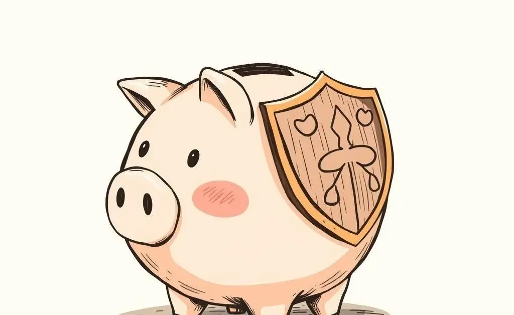 A whimsical drawing of a piggy bank with a shield, symbolizing protection of savings in volatile markets.
