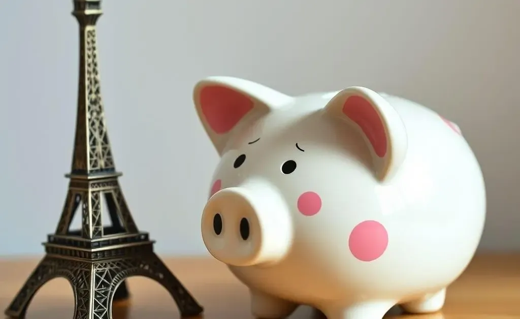 A piggy bank beside the Eiffel Tower, symbolizing French savings