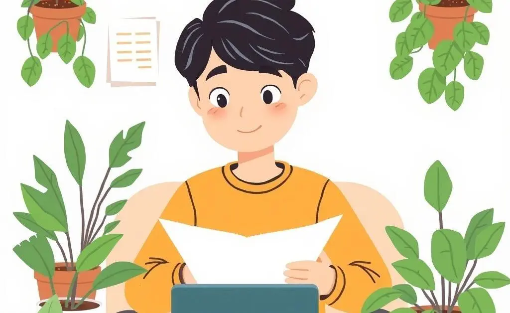 Someone planning their day surrounded by plants and coffee.