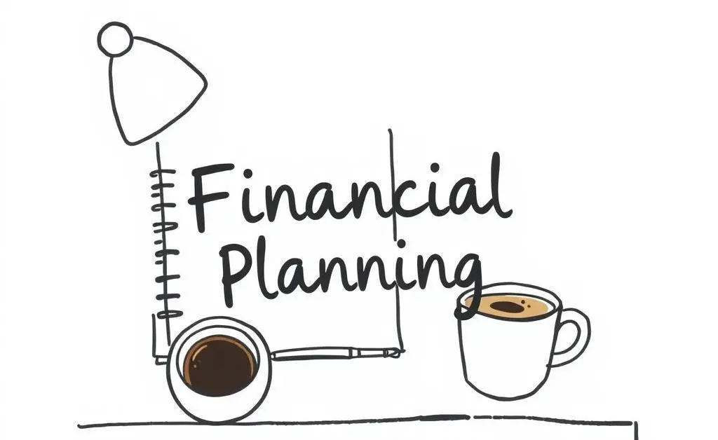 A planner, pen, and coffee cup on a desk for budgeting