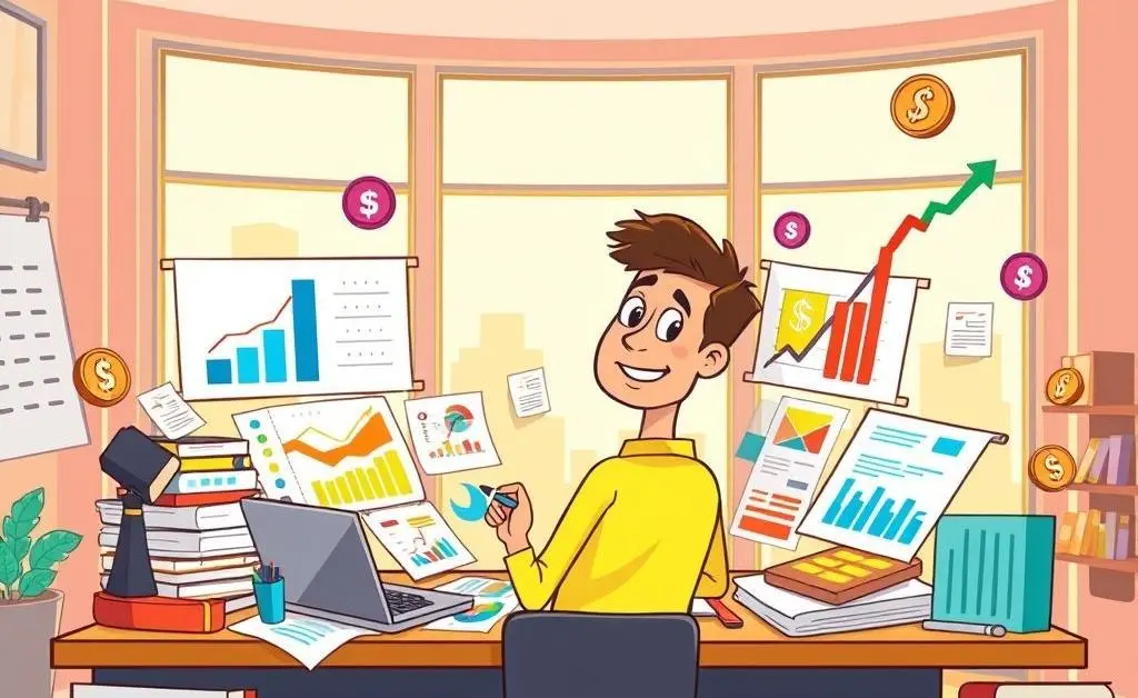 A person planning their financial future at a desk with charts