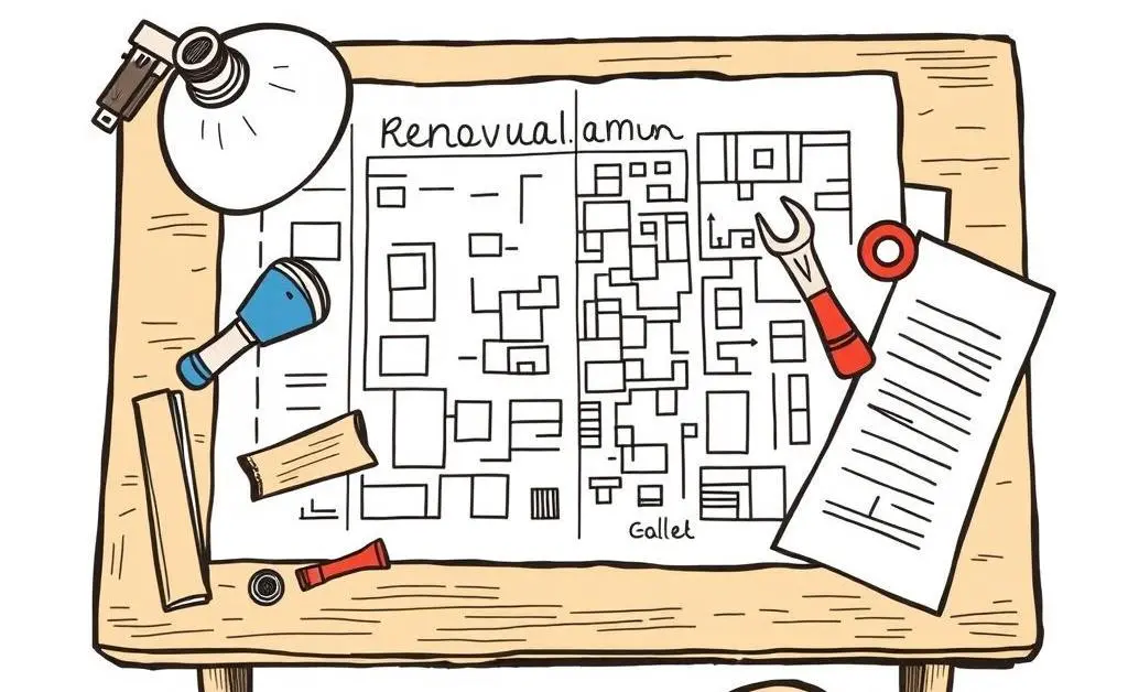 Renovation plans laid out on a desk