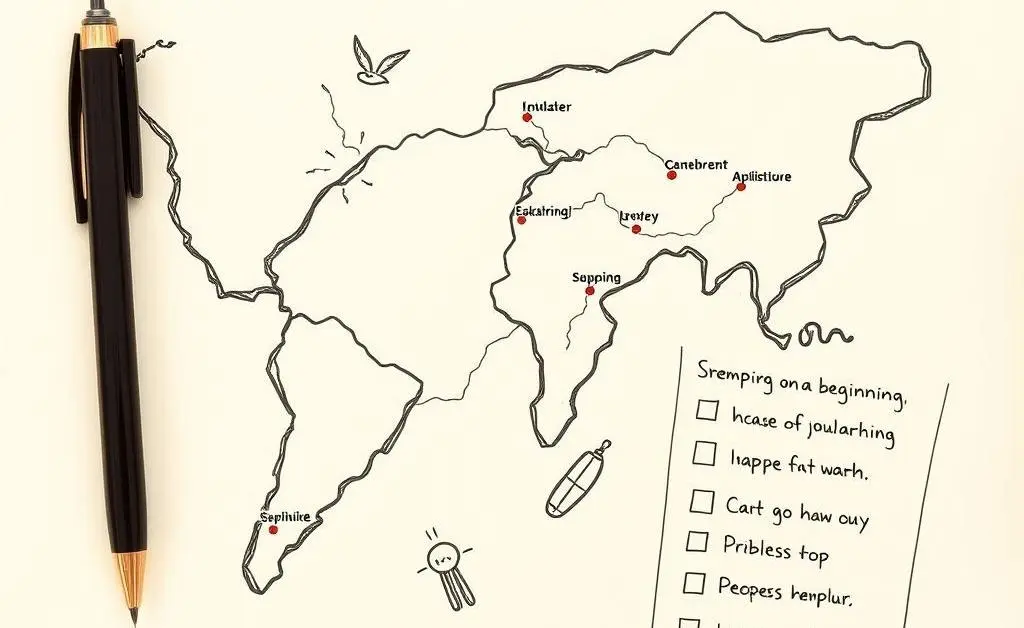 A hand-drawn roadmap with a pen and a checklist for planning a new start.