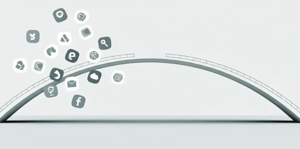 A bridge with popular app icons representing transition