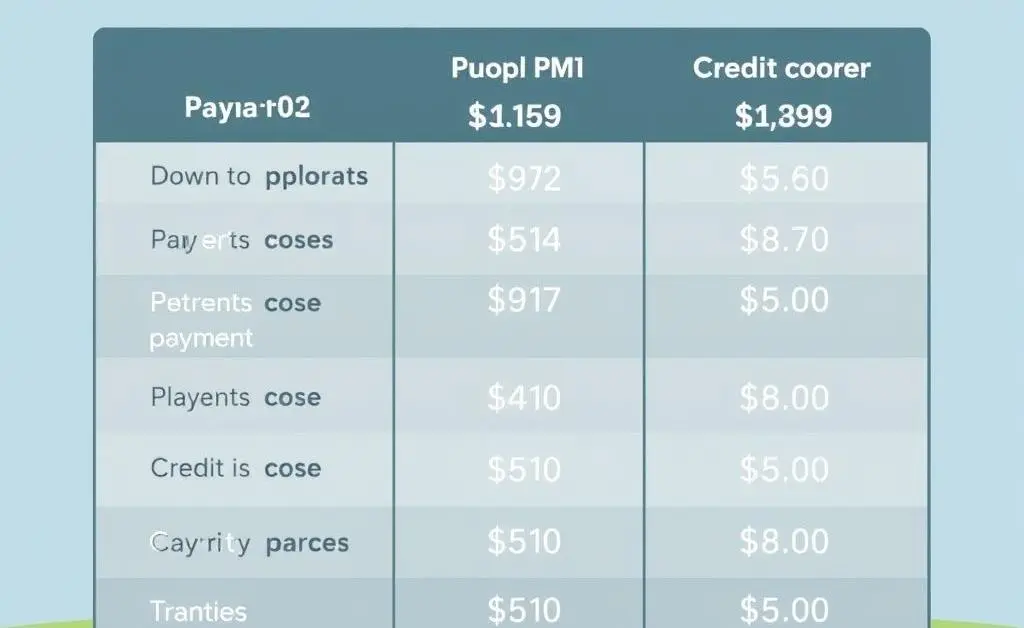 A cartoon-style table showing different PMI costs based on down payment and credit score.