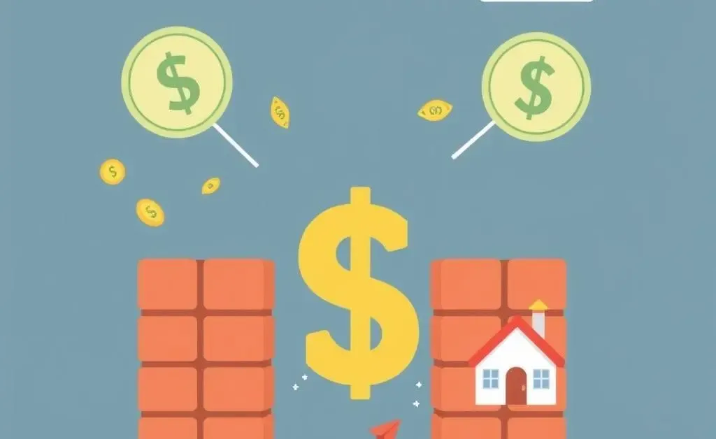 Illustration of financial barriers being broken down, with symbols of savings and a home.