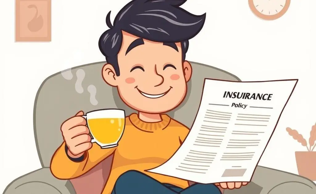Person joyfully reading an insurance policy document.