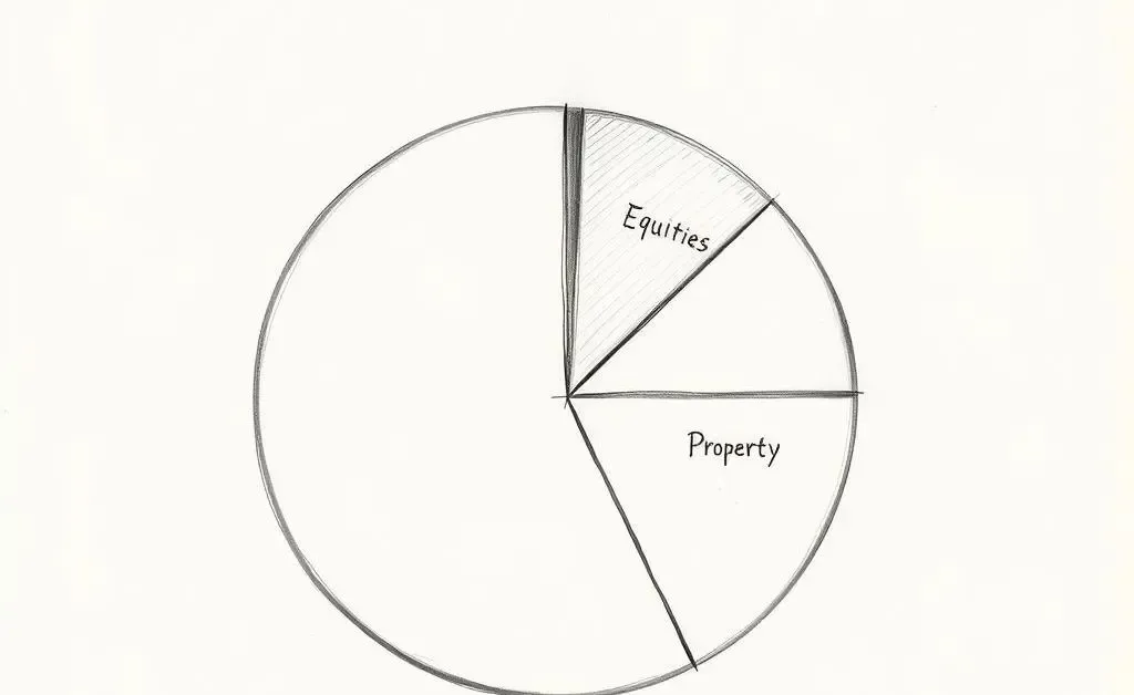 Pie chart representing diversified investments like stocks, bonds, and real estate.