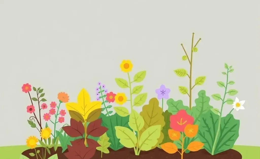 An illustration of a garden, symbolizing a diversified portfolio with distinct plant types representing different investments.