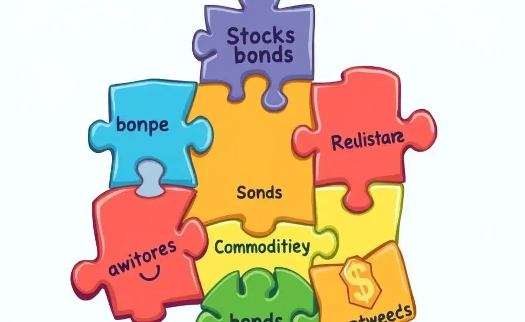 Cartoon showing a puzzle with each piece labeled as a different investment category.