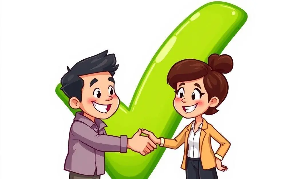 People shaking hands with a green checkmark