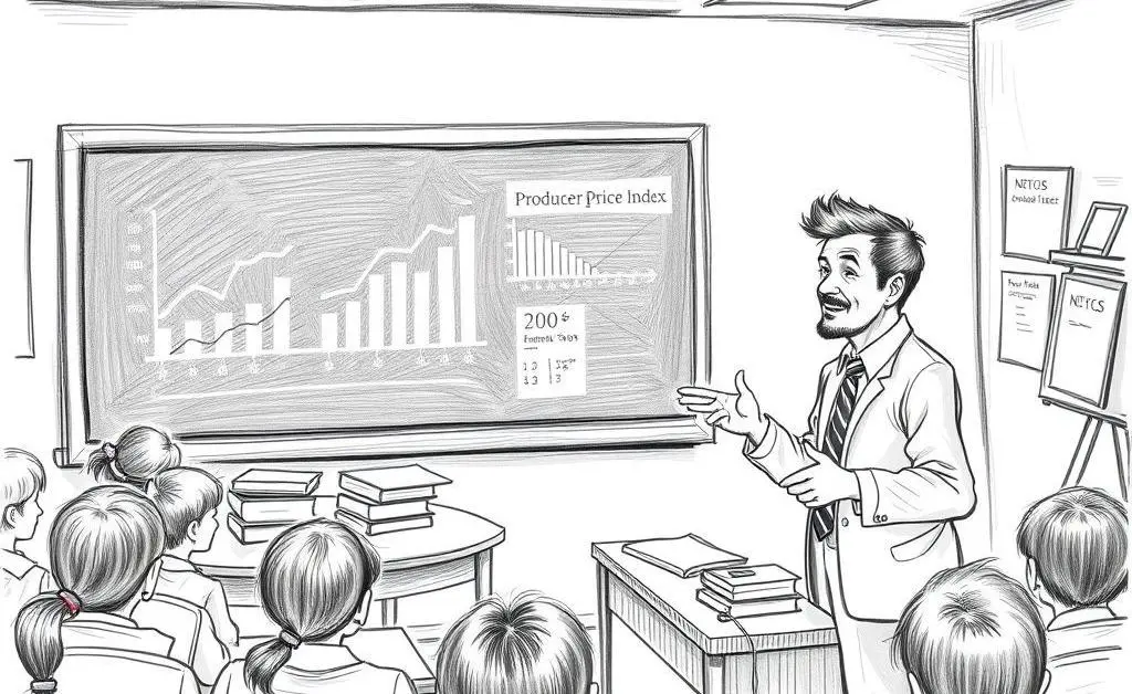A teacher explaining the concept of Producer Price Index in a classroom setup.