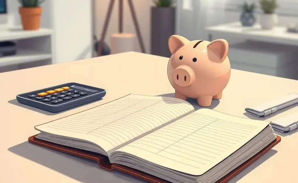 Practical banking tools like a calculator and piggy bank