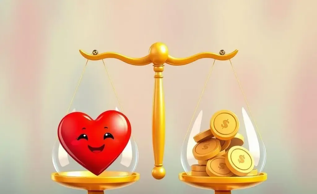 Scales balancing love heart and money
