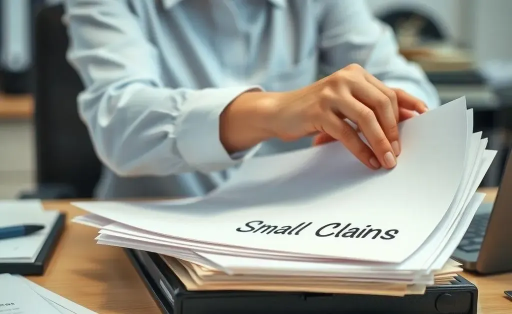Person organizing documents into labeled folders on a desk