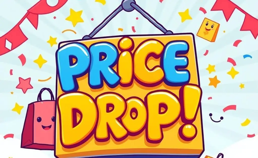 Cartoon price drop sign with a cheerful design