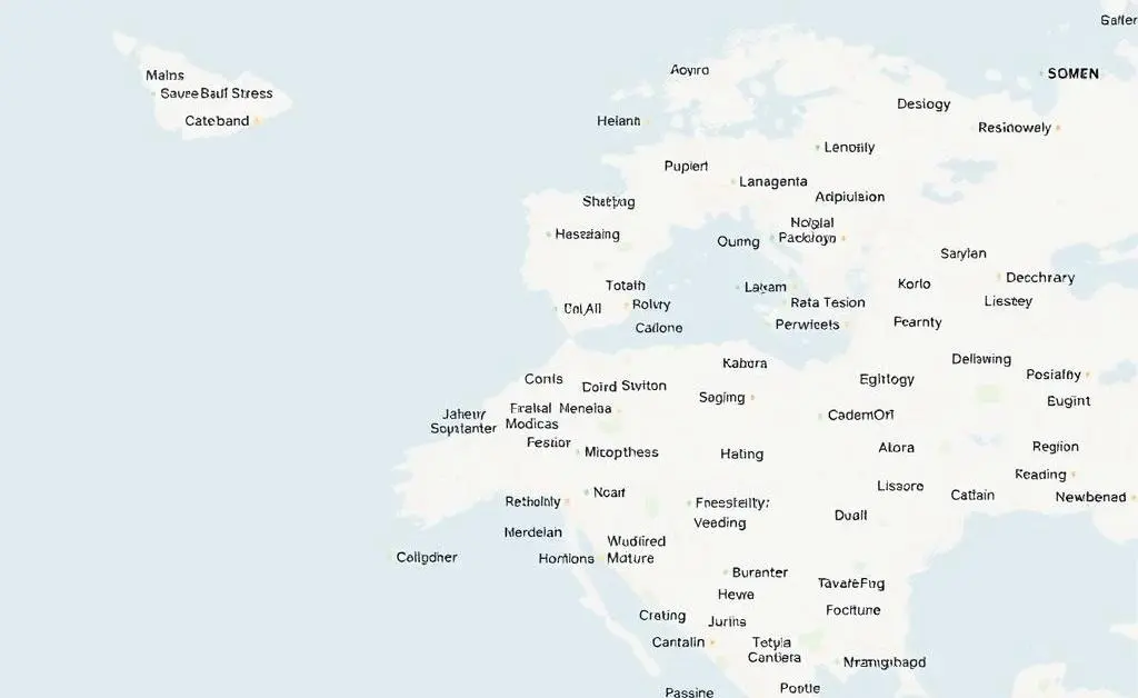 A map with a few highlighted destinations