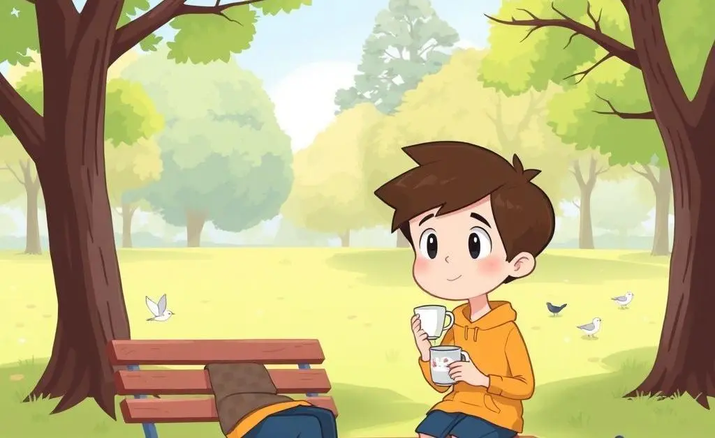 A peaceful break scene with a cup of tea and nature