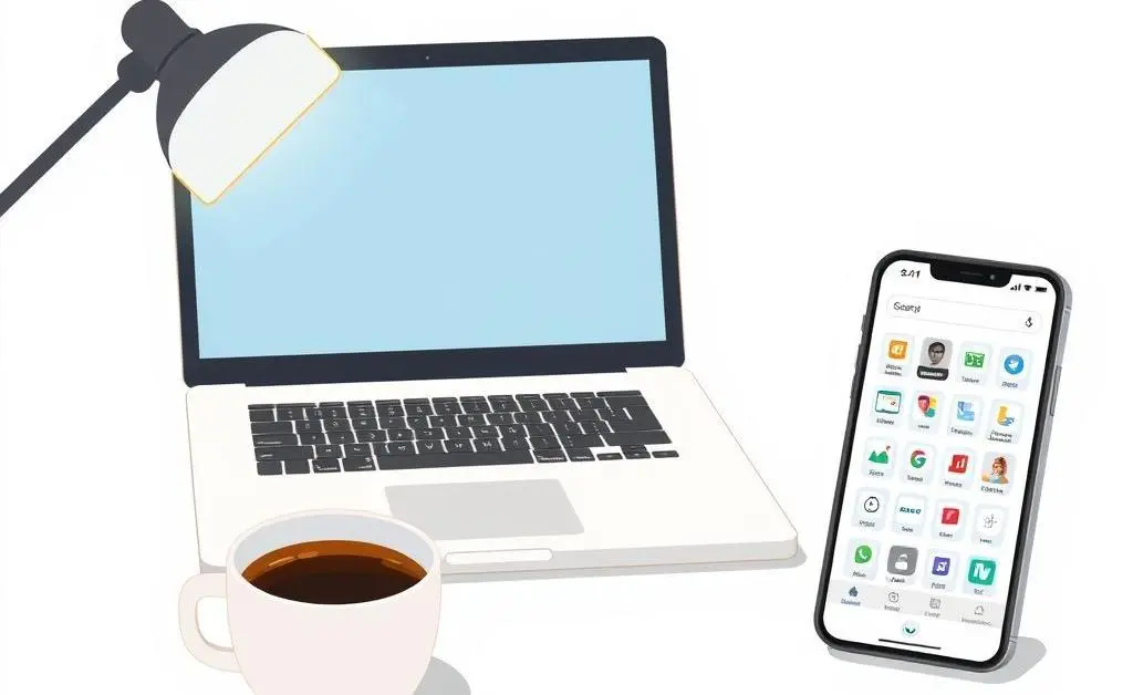 Cartoon of a productivity-enhancing desk setup