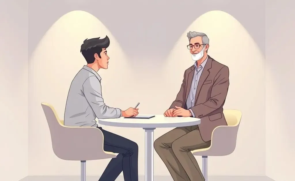 An illustration of a meeting with a professional advisor across a small round table