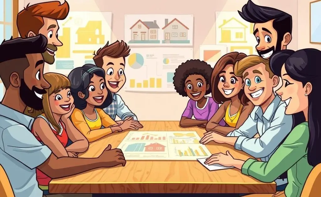 Illustration of a group strategizing over property offers