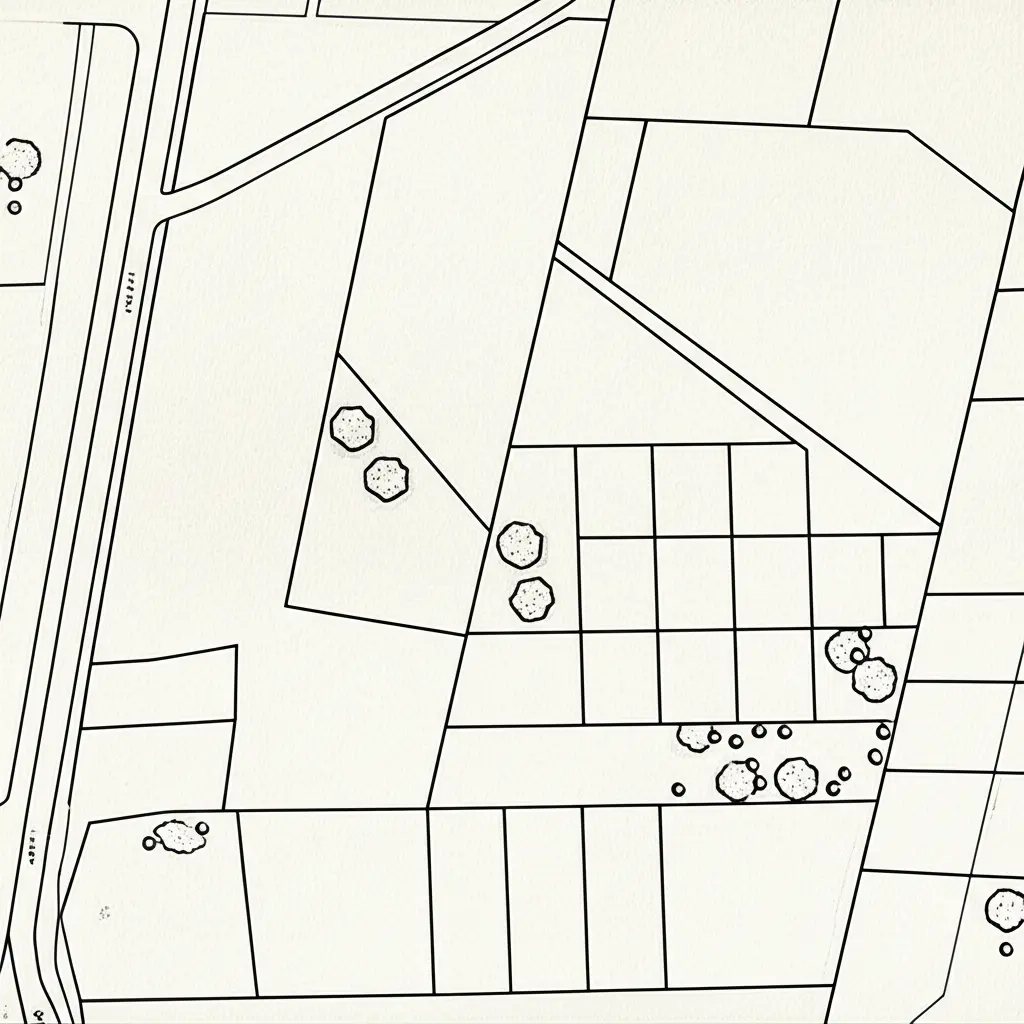 A hand-drawn aesthetic map illustrating complicated property lines.