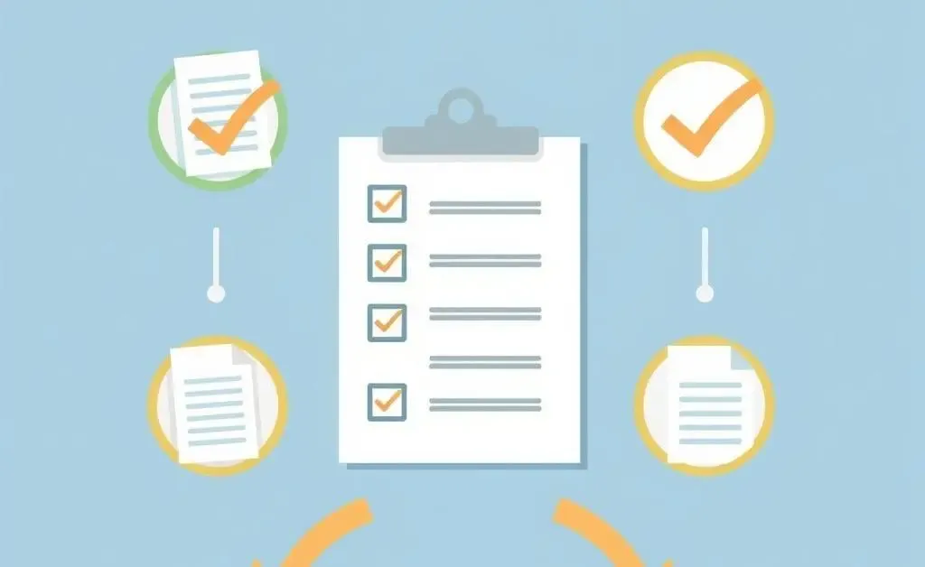 Illustration of a checklist with check marks and housing documents.