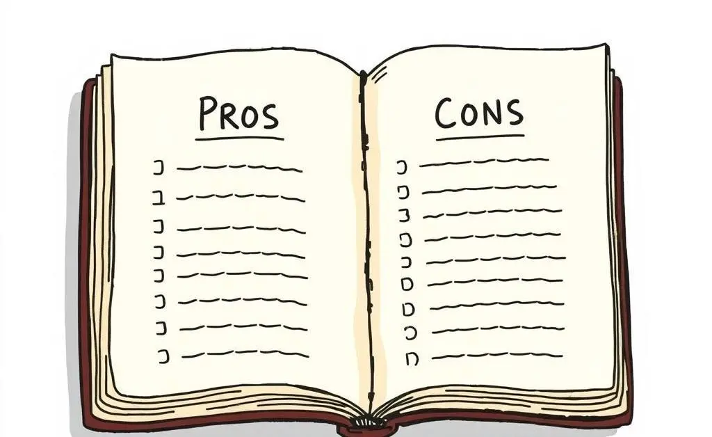 Notebook open with a pros and cons list