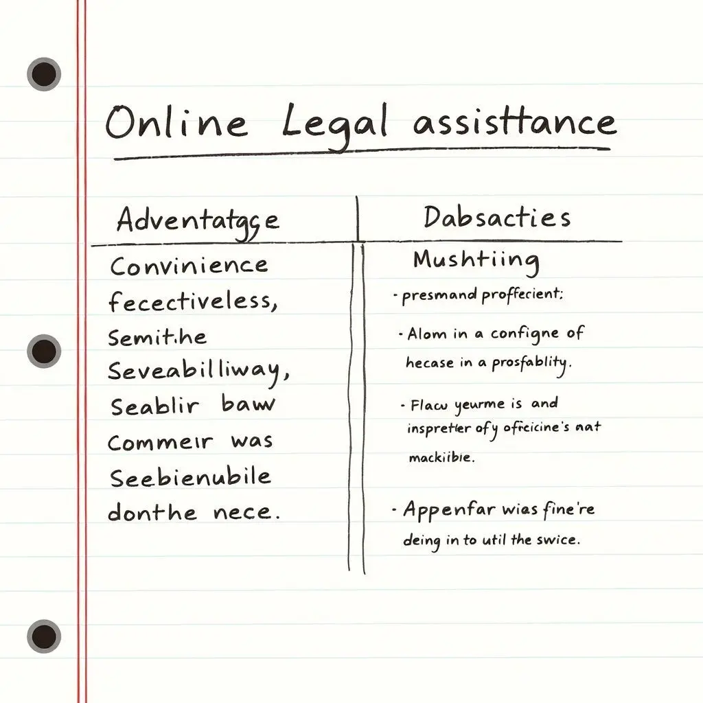 Table outlining pros and cons of using online legal services