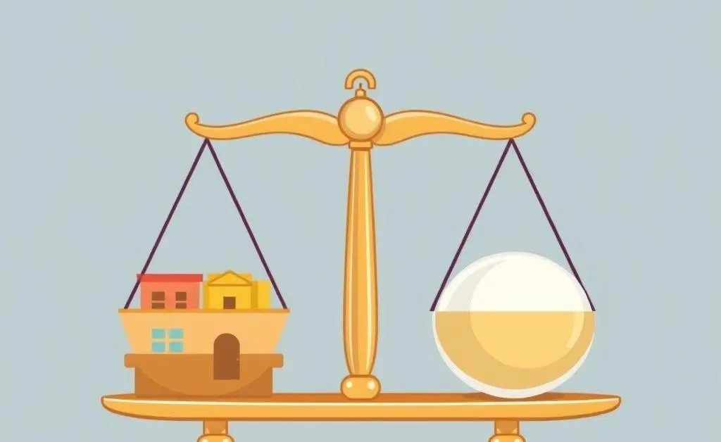 A cartoon-style scale balancing the pros and cons of purchasing a luxury 3BHK