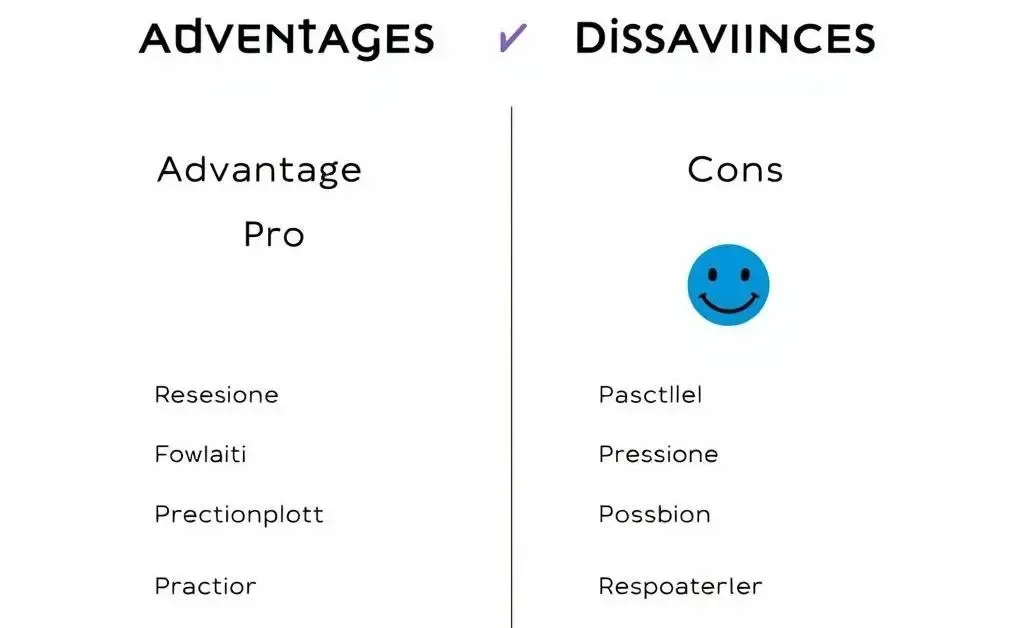 Minimalist list showing pros and cons with smiley and sad faces to differentiate.