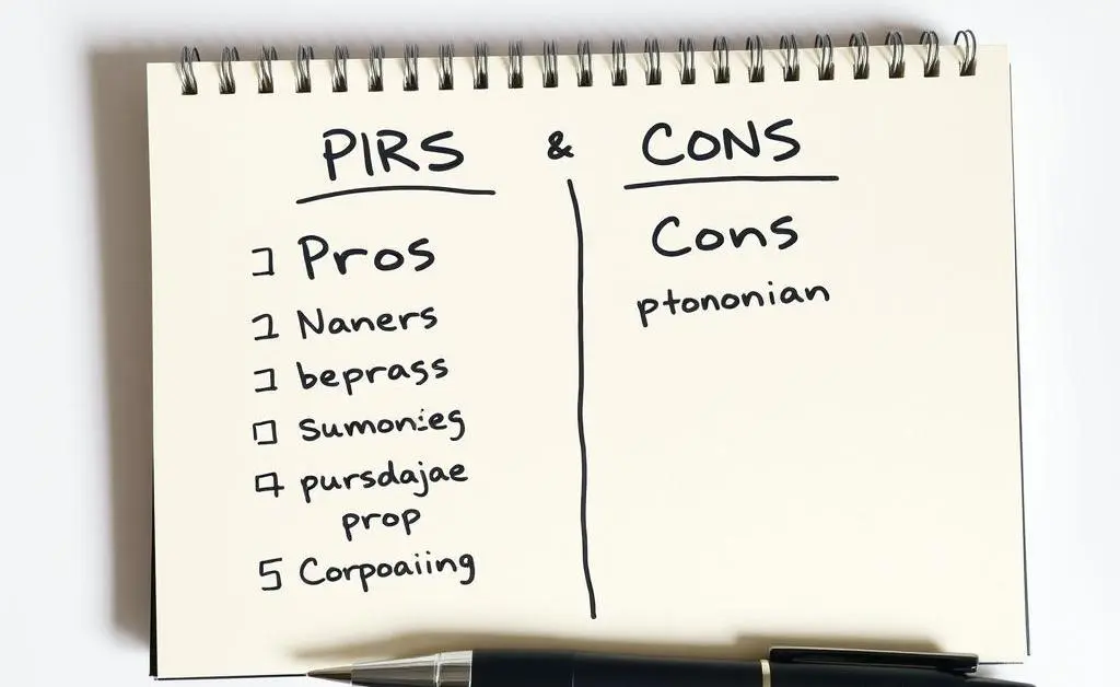 List of pros and cons on notepad