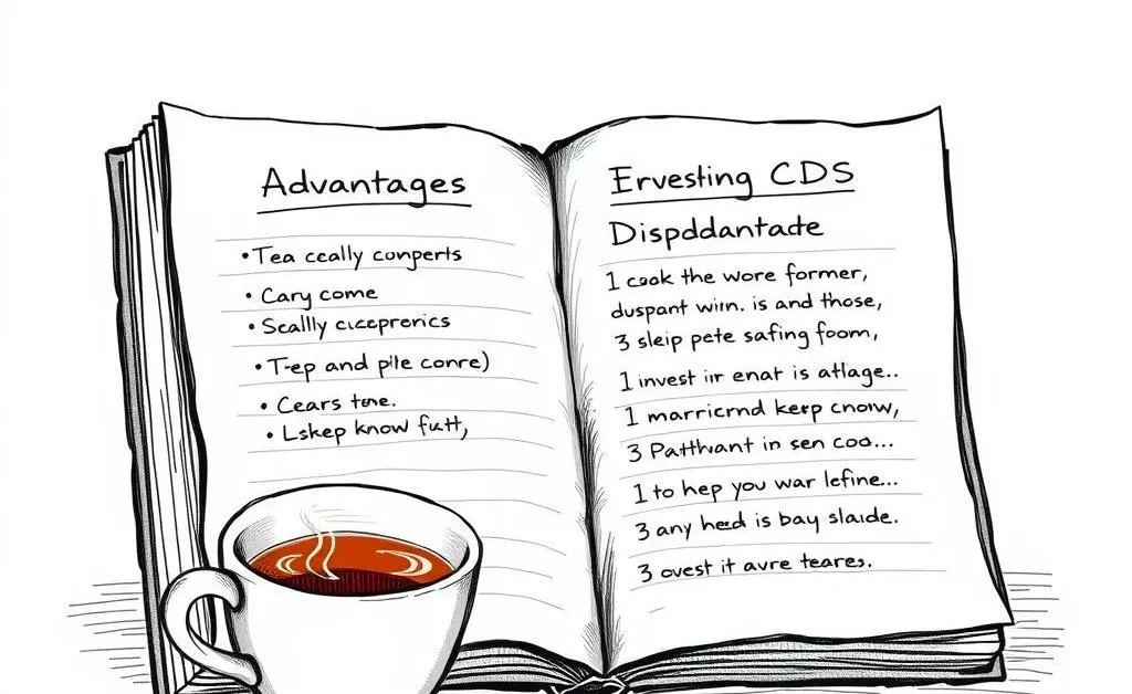 Notepad listing pros and cons of investing in CDs