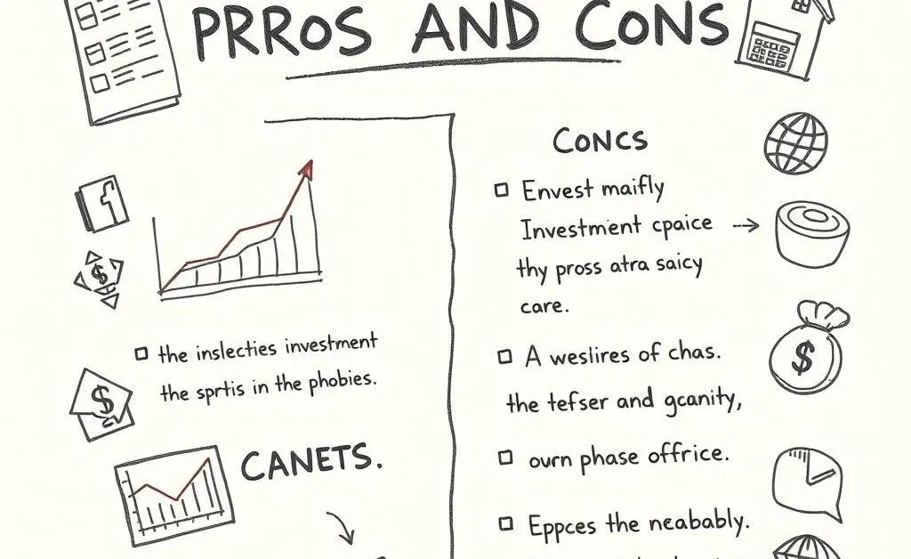 Hand-drawn style depiction of a pros and cons list for investment options.