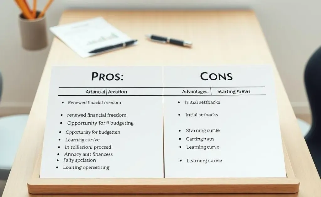 A simple table showing the pros and cons of a financial fresh start