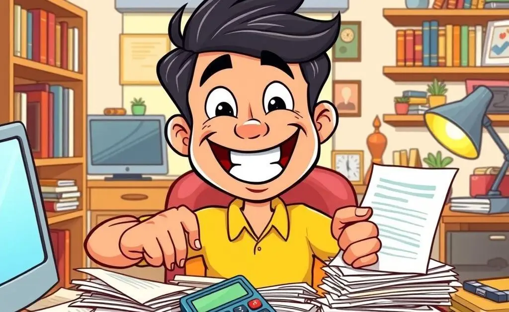 A happy person shredding documents to protect personal data.