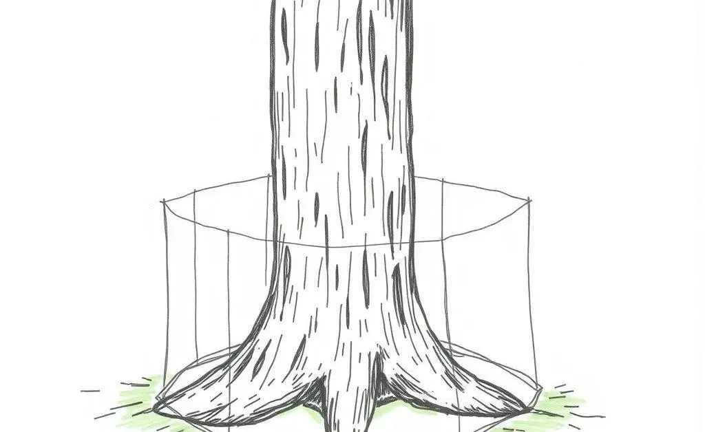 A hand-drawn image of a protective structure around a tree base