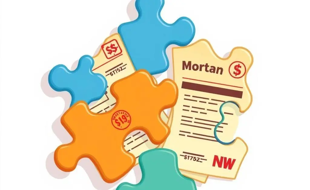 Cartoon-style jigsaw puzzle pieces resembling mortgage documents