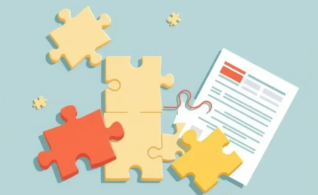 An illustration showing puzzle pieces and paperwork, symbolizing the complexity of insurance claims