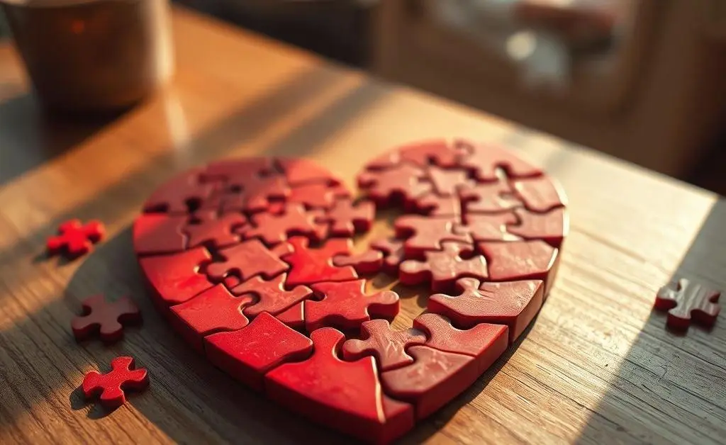 Heart-shaped puzzle being assembled