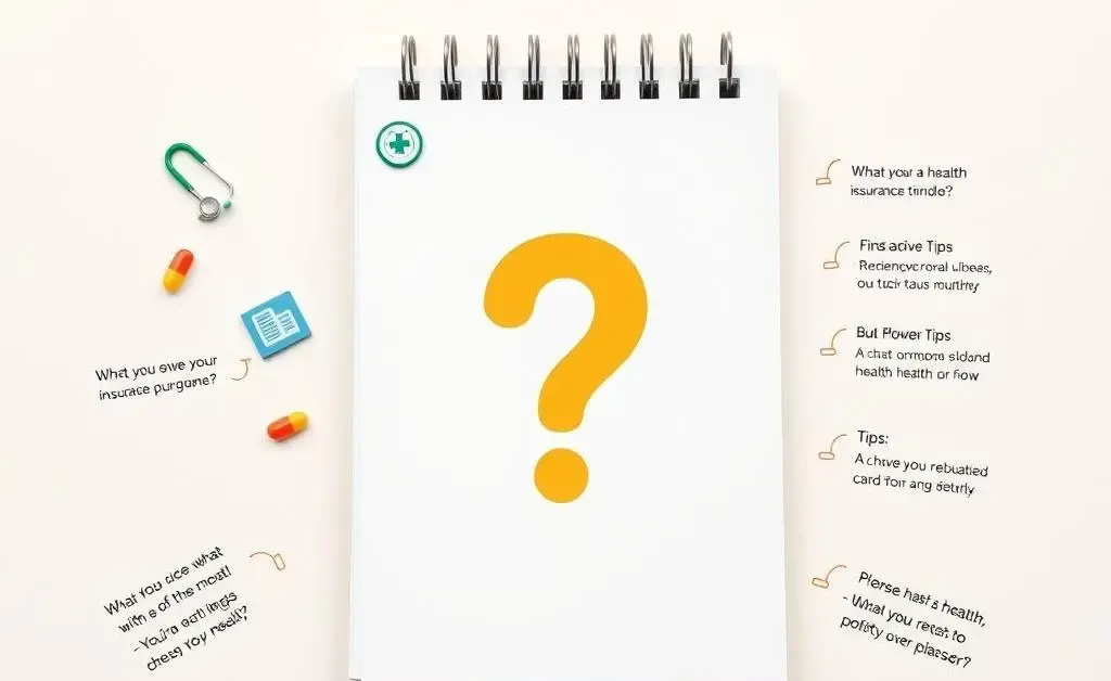 A notepad with a large question mark and helpful tips, symbolizing health insurance FAQs.
