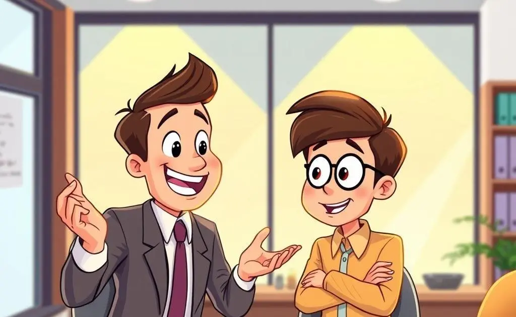 A cartoon figure of a friendly financial advisor explaining taxes to a curious character.