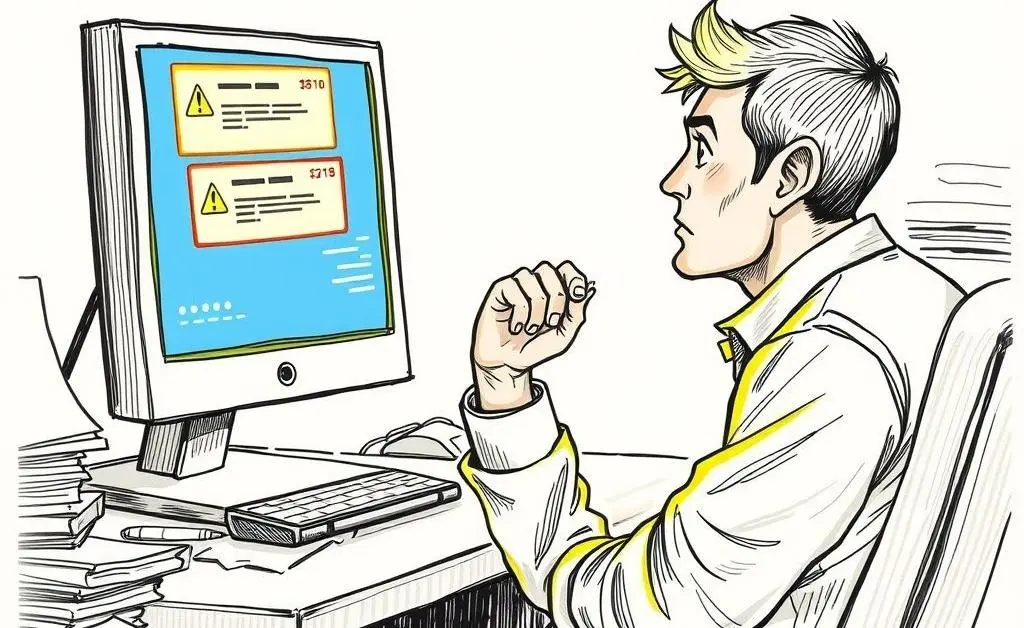 Person pondering financial alerts on a computer screen