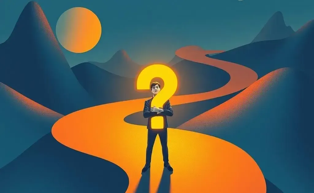 Investor standing at crossroads with a question mark