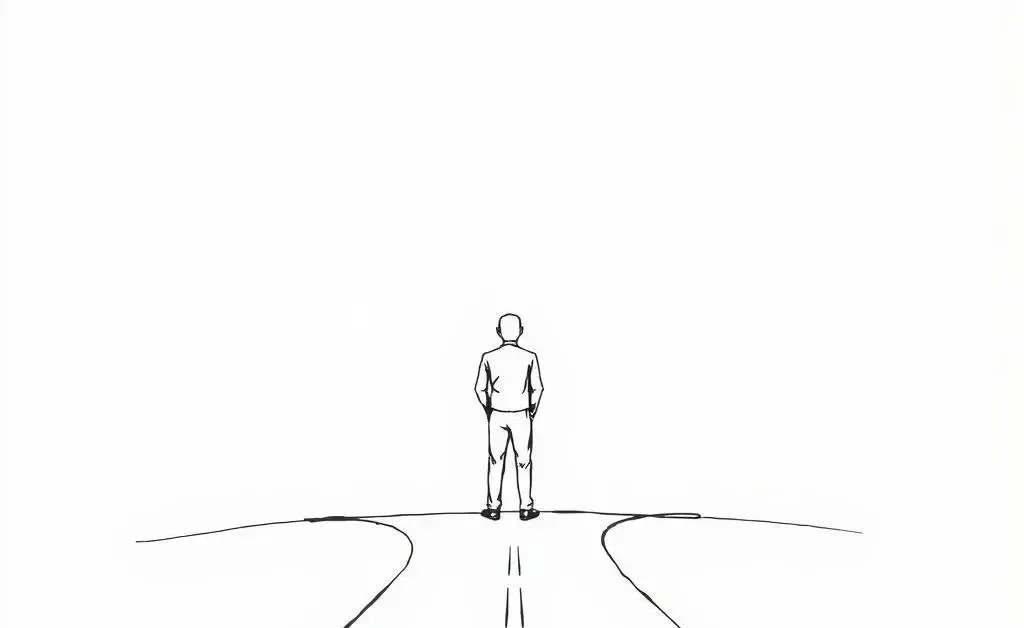 Person at a forked road symbolizing decision-making in forex