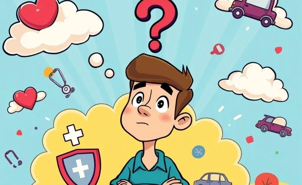 A person with a question mark thinking about insurance options
