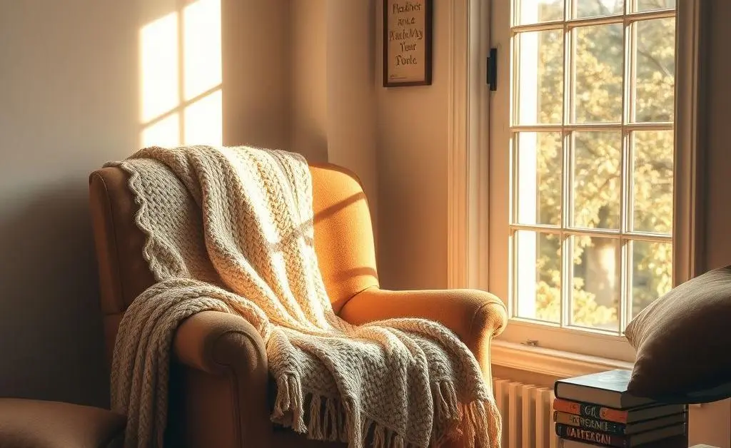 A cozy reading nook with a comfy chair and books
