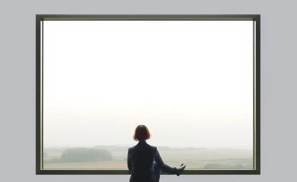 A person sitting peacefully by a window, looking out at a calming landscape