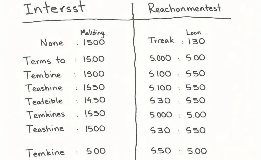 A simple, hand-drawn comparison chart of interest rates and loan terms.
